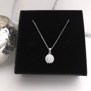 Crystal pendant with a halo setting, sterling silver diamond cut chain, wedding necklace, Christmas gift, birthday gift.