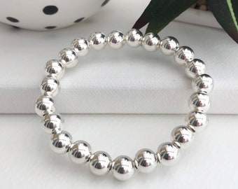 Silver ball bracelet, 8mm 925 silver ball bracelet, chunky bracelet,stretch bracelet, stacking bracelet, layering bracelet, statement.