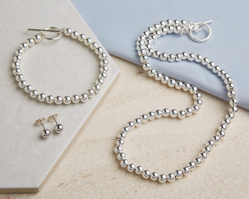 Silver Ball Necklace, 6mm Sterling Silver Balls Handstrung on Strong