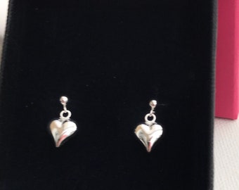 Pendientes de plata de ley con forma de corazón inflado, tachuelas de plata 925