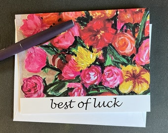 Carte de correspondance « Best of Luck » fleurs chaudes à partir d'une peinture originale « High Point »