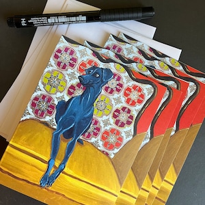 Levriero su sedia dorata Set di biglietti per appunti dal dipinto/collage originale