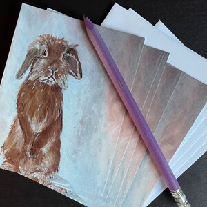 Juego de tarjetas con diseño de conejito desaliñado a partir de una pintura al óleo original