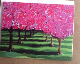 Pink Cherry Blossom Grove Notecard