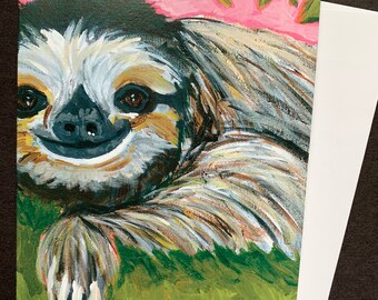 Silly Sloth Single Note Card From Original Painting