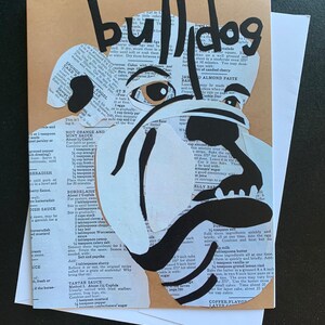 Tarjeta de nota individual con diseño de bulldog a partir de un collage de papel original