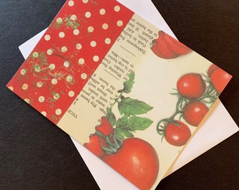 Juego de tarjetas con collage de tomates del mercado agrícola. VENTA FINAL.