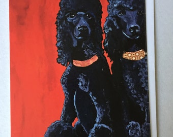 Two Fifis Poodles Single Notecard From Original Painting/Collage