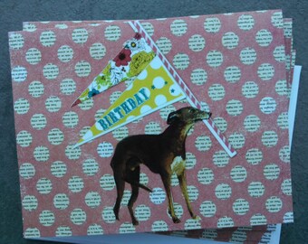 Happy Birthday Greyhound With Pennant Single Notecard