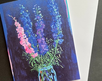 Carte de correspondance unique Delphiniums à partir d'une peinture originale
