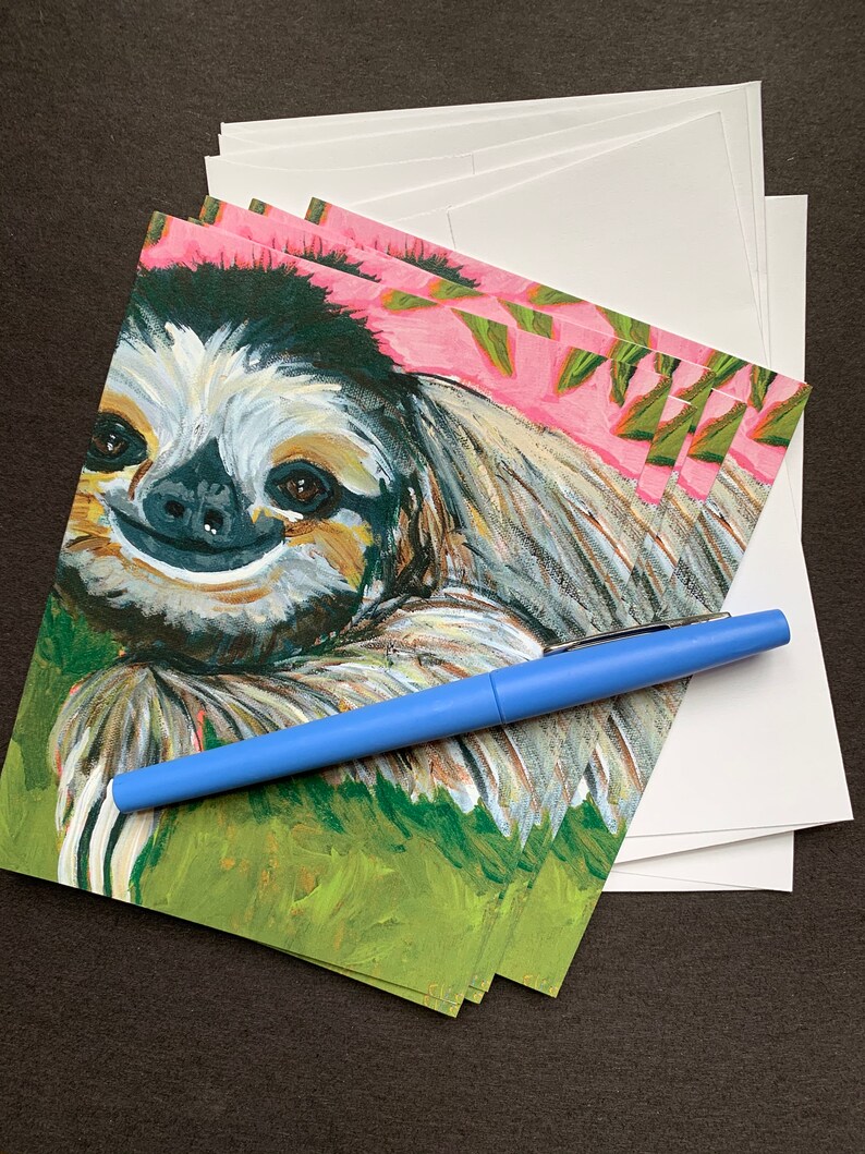 Sloth Taking Notes Silly Sloth Note Card Set From Original Painting - Etsy