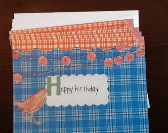 Blue Plaid Happy Birthday Notecard Set