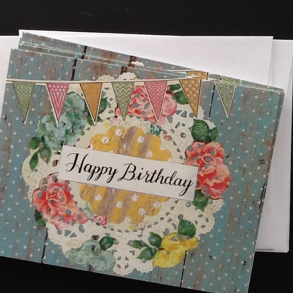 Floral Doily With Pennant Happy Birthday Single Notecard