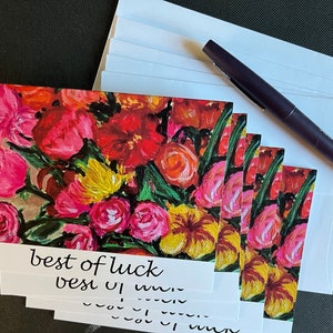 Warme bloemen Veel geluk Set notitiekaarten van origineel schilderij "High Point"