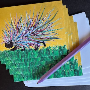 Colorido conjunto de tarjetas de notas de puercoespín del collage de pintura original