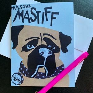 Tarjeta de nota individual de perro mastín del collage de papel original