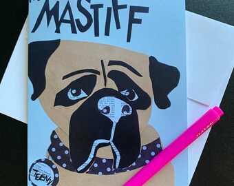 Mastiff Dog Single Note Card From Original Paper Collage