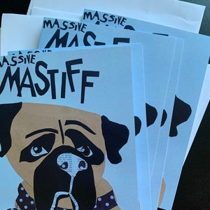 Juego de 5 tarjetas de notas de perro mastín del collage de papel original