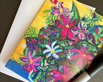 Vrolijke gele enkele notitiekaart van origineel schilderij