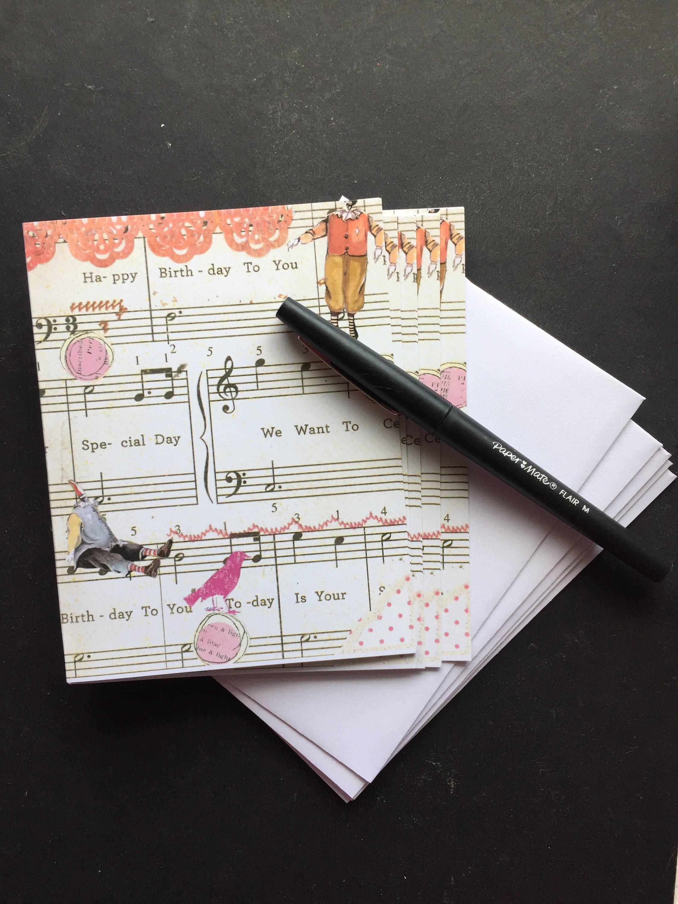 Joyeux Anniversaire Notes De Musique Et De Creatures Notecard Etsy