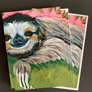 Silly Sloth Note Card Set de pintura original