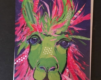 Tri Colored Llama Collage Single Notecard From Original Painting