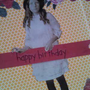 Conjunto de tarjetas de notas de niña vintage con banner de cumpleaños