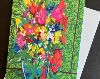 Une seule carte de correspondance avec bouquet de vente immobilière à partir d'une peinture originale
