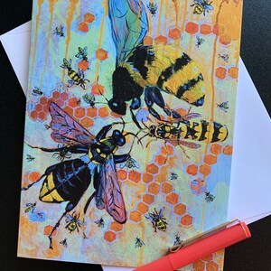 Enkele kaart bijenkorf van origineel schilderij/collage