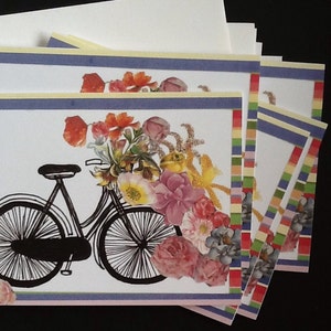 花と自転車のコラージュ ノートカード セット