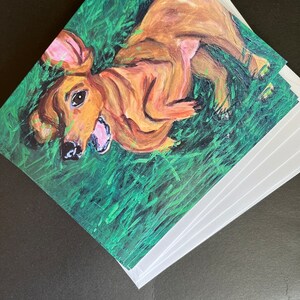 Juego de tarjetas con diseño de perro salchicha con forma de gota de limón a partir de una pintura original