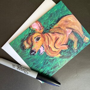 Tarjeta de nota individual con dibujo de perro salchicha con forma de gota de limón a partir de una pintura original