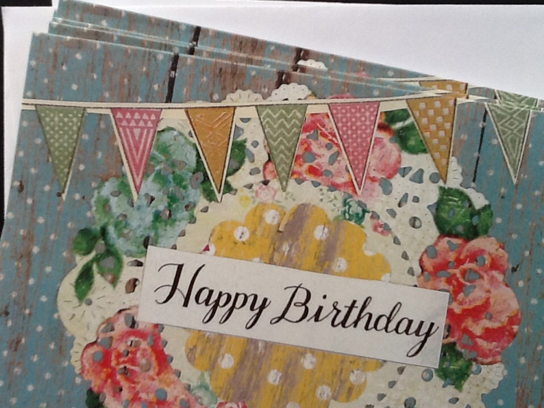Shabby Chic Floral Doily Happy Birthday Notecard Set image 2