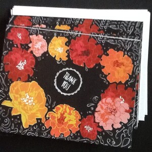 Ensemble de cartes de remerciement estival floral sur noir