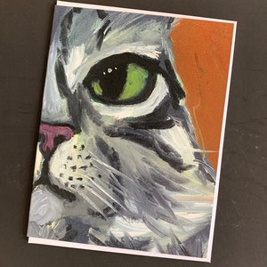 Tarjeta de nota individual con un gato en primer plano a partir de una pintura original