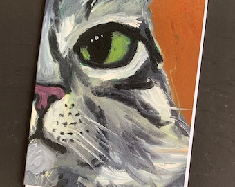 Close Up Cat Single Note Card From Original Painting