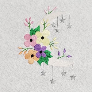 Sichelmond & Blumen mit/ohne Hintergrundquilting - Stickdatei -