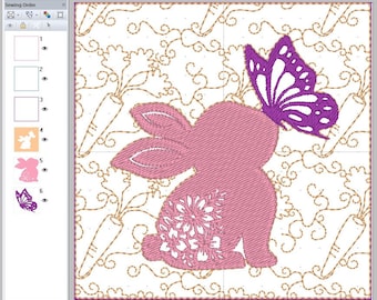 Easter Bunny Quilt Blocks SET of 9 blocks with decorative fill background - Embroidered/Quilt Blocks - Machine Embroidery Designs