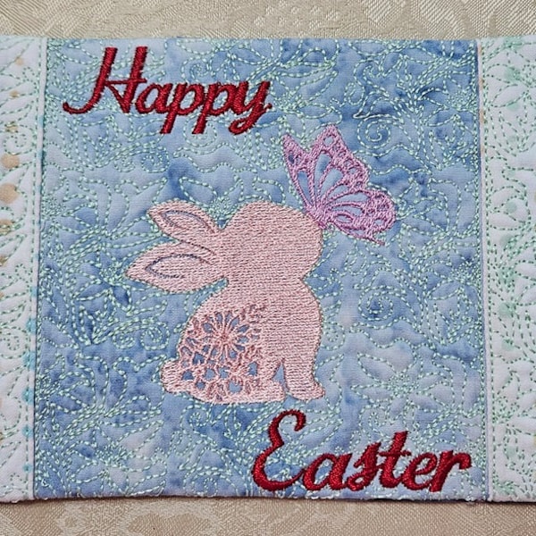 Mug Rug Easter Flower Baby Bunny  - In The Hoop - Machine Embroidery Design