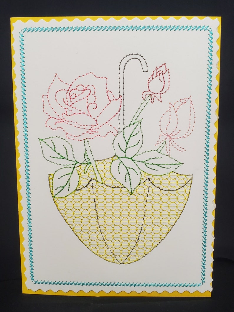Greeting Card Machine Embroidery Design Umbrella and Roses Etsy