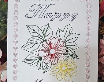 Greeting Card - Mother's Day Flowers, Machine Embroidery Design for Card Stock