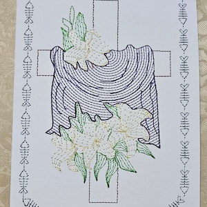 Grußkarte mit Osterkreuz und Lilien - Maschinenstickdatei nur zum Ausdrucken