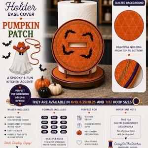 Base Decorativa para Porta-Papel Toalha - Fantasma de Halloween "Boo Haw" - Bordado à Máquina