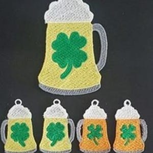 FSL St Patrick Day Beer Mug Earrings and Pendant -  Gift Tag/Pendant/Ornament/Bookmark - Machine Embroidery Design