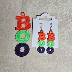 FSL Halloween BOO Earrings and Gift Tag/Pendant/Ornament - Machine Embroidery Designs
