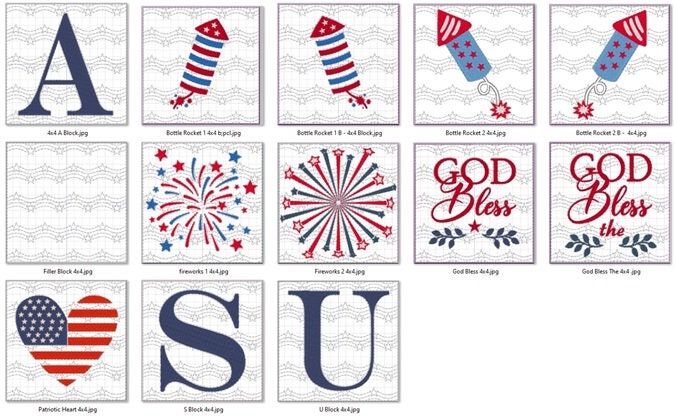 Quilt Blocks - Patriotic - for a Door Hanging Table Runner or Wall Hanging - Embroidery Machine Designs