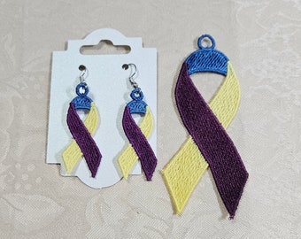 FSL Awareness Ribbon - Bladder Cancer Ribbon Earrings and Gift Tag/Pendant/Ornament - Machine Embroidery Designs