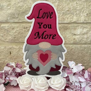 Paper Towel Holder Cover Decor - Valentine Gnome Guy  Love you More - Applique Design Machine Embroidery