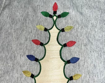 Costura lateral - Diseño dividido - Aplique - Luces navideñas - Diseño de aplique bordado a máquina