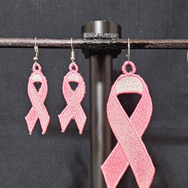 FSL Awareness Ribbon - Breast Cancer Awareness Ribbon Earrings and  Gift Tag/Pendant/Ornament - Machine Embroidery Design